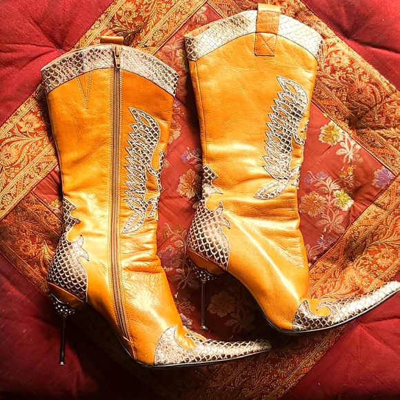 Stunning tan/copper high healed cowboy boots - Picture 1 of 8